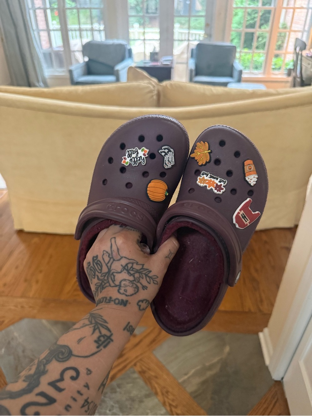 CROCS Wine Slip-On Clogs with Fall Decorative Jibbitz